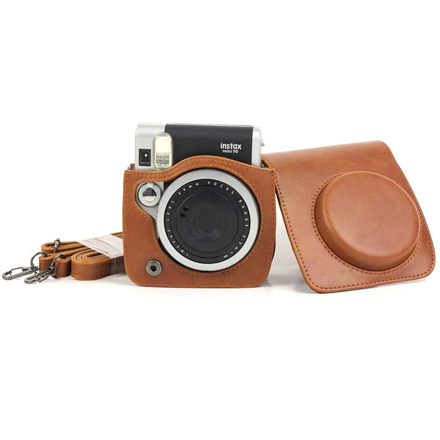 Vintage Charm – Classic PU Leather Case with Strap for Instax Mini 90 Neo Classic - Brown - Jaiman Toys