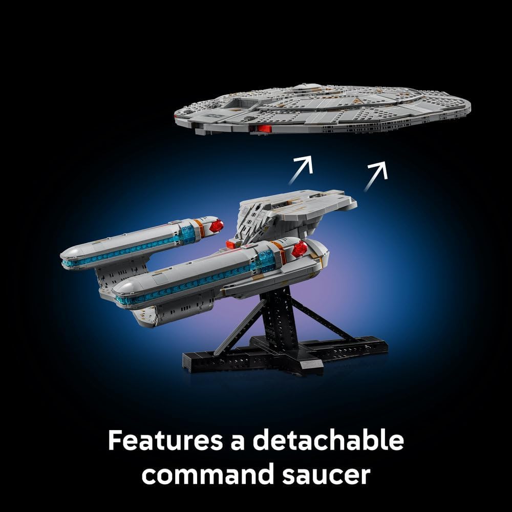 LEGO 10356 Icons U.S.S. Enterprise NCC-1701-D Starship Model – Collectible Display Set with Minifigures | Advanced Building Set for Adults