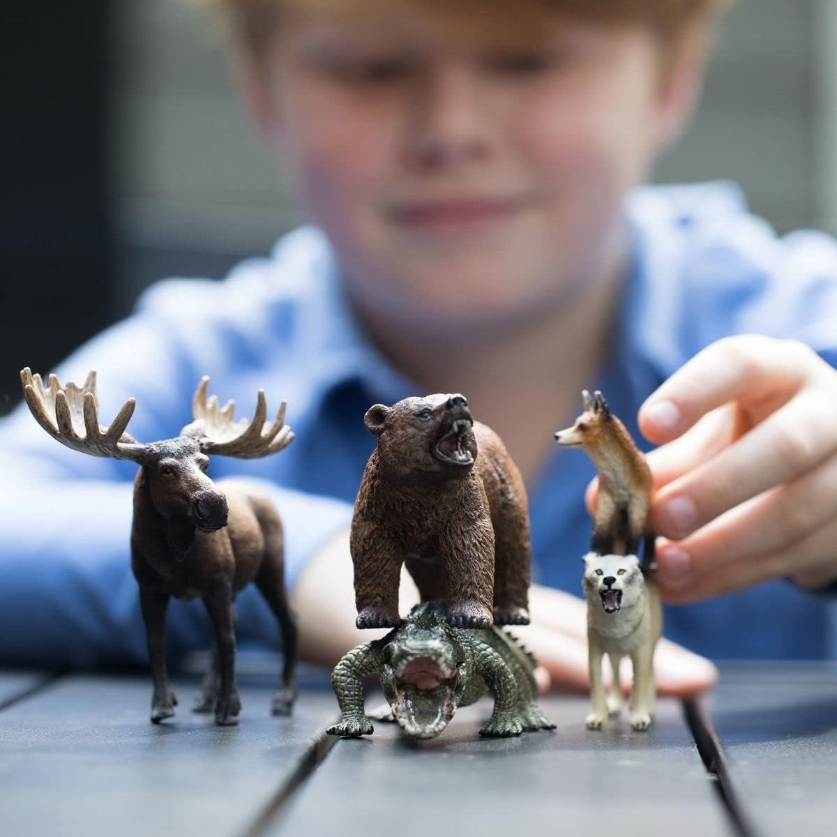 Schleich Wild Life - 5PC North American Animal Figurine Bundle - Realistic Moose, Wolf, Fox, Alligator, and Grizzly Bear Figures  - 3+ | 77417 | Wild Animal Figurine, Realistic Animal Toys,