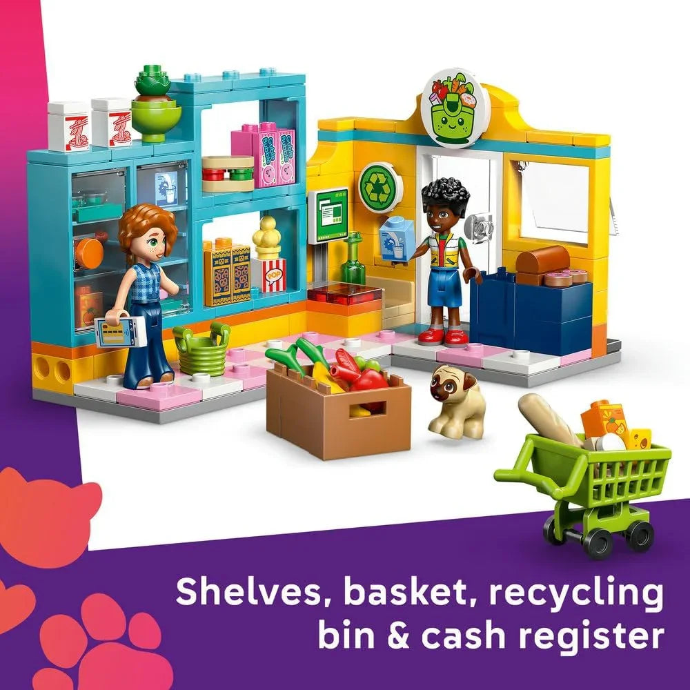 LEGO Friends 42680 Heartlake City Mini Supermarket - Toy Shop w/ 2 Mini Dolls, Pet Dog Figure, Cash Register & Play Food Accessories - Birthday Gift for 5+ Year Old Girls