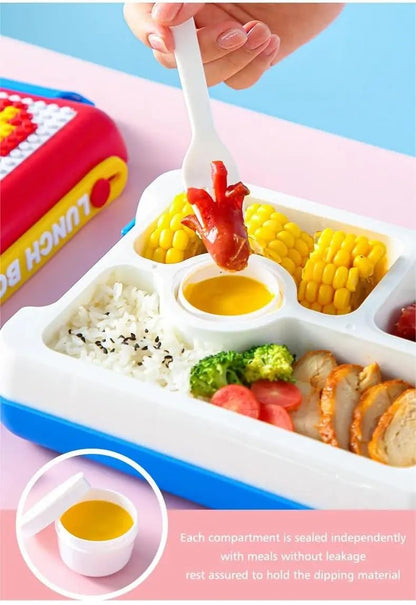 Kids DIY Pixel Art Lunch Box with Building Block Design Lid, 1.1L Capacity | Creative School Tiffin Box
