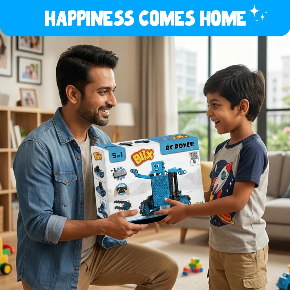 Blix RC Rover 5-in-1 Remote Control STEM Robot Kit, 180+ Pieces, Ages 8+