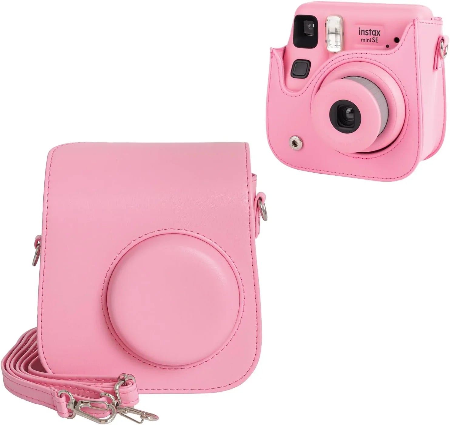 PU Leather Camera Case for Instax Mini SE – Protective Pouch with Adjustable Shoulder Strap - Pink - Jaiman Toys