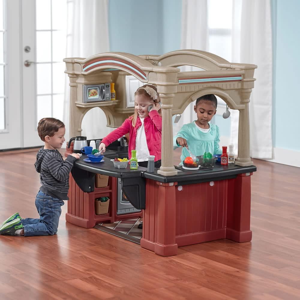 Step2 Grand Walk-In Kitchen Playset – Tan/Maroon/Black for Kids - Jaiman Toys