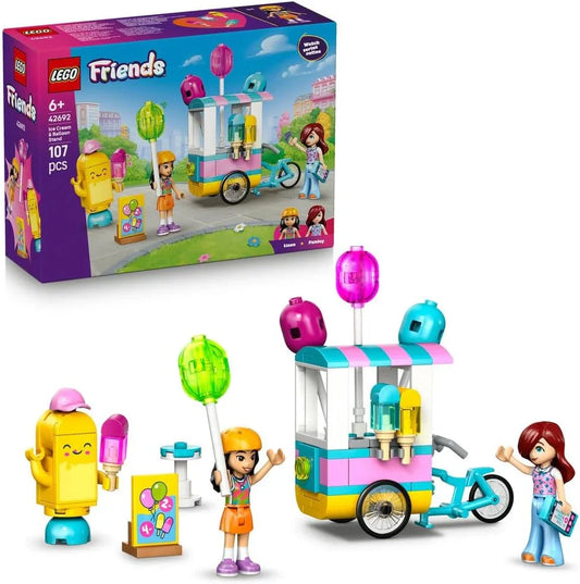 LEGO Friends 42692 Ice Cream & Balloon Stand - Toy Shop w/a Bike, 2 Mini Dolls, Play Food Accessories & Ice Pop Mascot - Birthday Gift for 6+ Year Old Girls