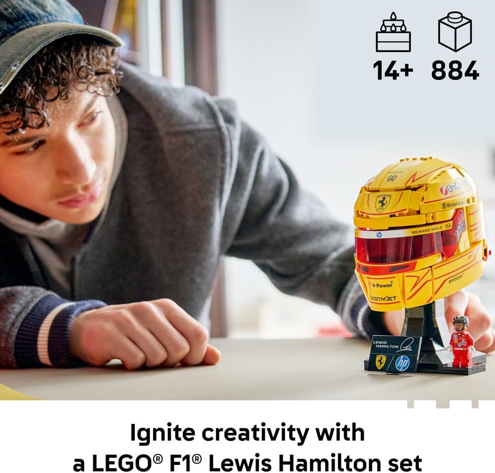 LEGO 43022 Editions Scuderia Ferrari HP Lewis Hamilton Helmet - F1 Merchandise - Display Model Kit w/Collectible Minifigure - Gift for 14+ Year Old Boys & Adult Motorsport Fans