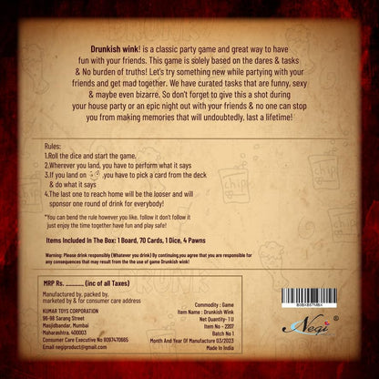 Drunkish Wink - Adult Party Board Game | Dare, Challenge & Drinking Game for House Parties | 2-8 Players | Ages 18+