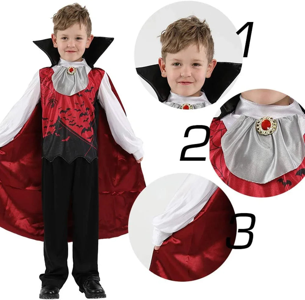 Kids Vampire Earl Halloween Costume with Cloak – Blood Bat Boy Outfit