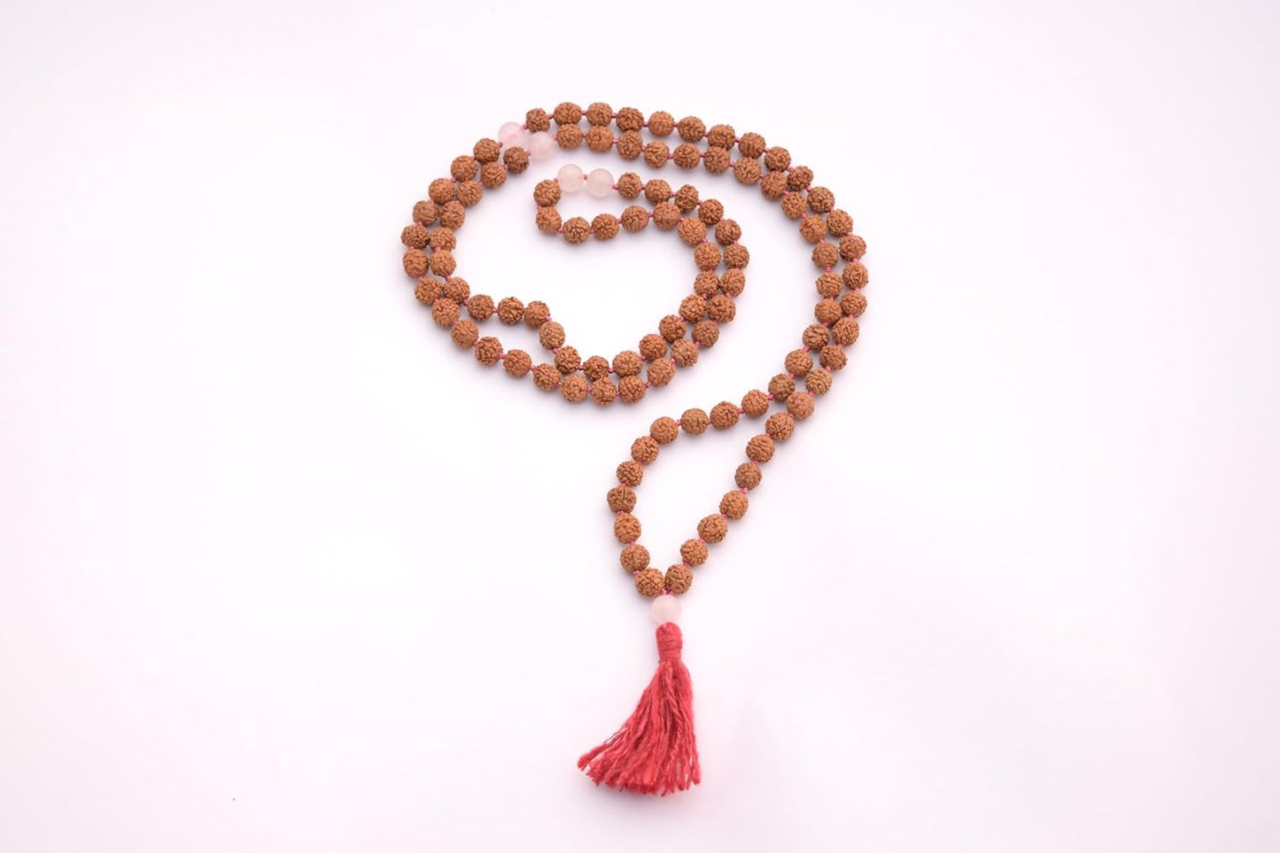 Maha Mala Rudraksha 108 Beads Japa Mala with Clear Quartz | Hand-Knotted, Ahimsa Silk Tassel | Handmade in India