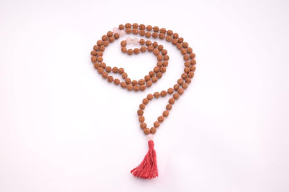 Maha Mala Rudraksha 108 Beads Japa Mala with Clear Quartz | Hand-Knotted, Ahimsa Silk Tassel | Handmade in India