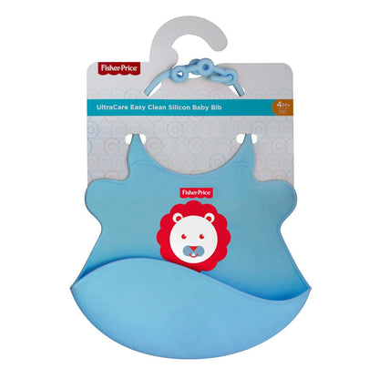 Fisher-Price Ultra Care Easy Clean Silicone Baby Bib | Soft Food Catcher Bib for Babies 4+ Months | Waterproof, BPA-Free, Adjustable Feeding Bib | Reusable Baby Weaning Bib | Blue
