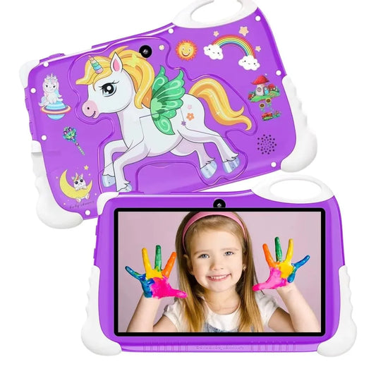 Kids Learning Tablet – 7" HD, 128GB, Dual Cameras, 4G/WiFi, Parental Lock, Fall-Proof Cover (Unicorn - Purple) - Jaiman Toys