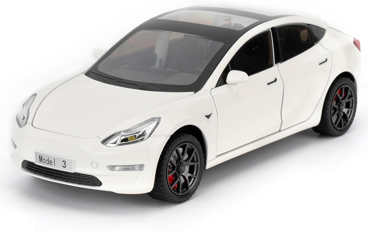 Joy Junction 1:24 Scale Tesla Model 3 Diecast Car Model with Sound & Light – Pull Back Metal Toy Car for Kids & Collectors (White)