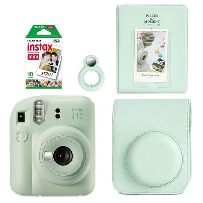 Fujifilm Instax Mini 12 Instant Camera + 10 Shot Films + PU Leather Camera Case + Instax Photo Album 64 Sheets + Closeup Selfie Lens (Mint Green, Mini 12)