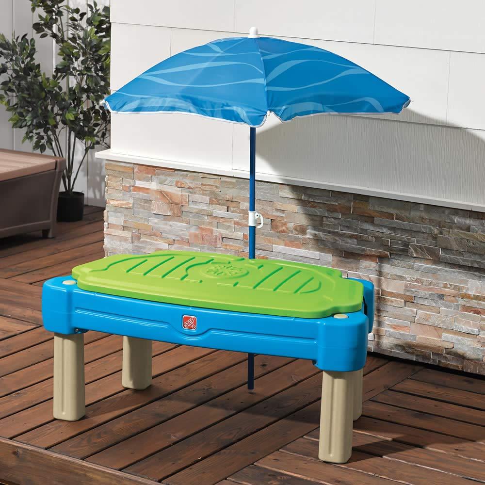 Step2 Cascading Cove Sand & Water Table with Umbrella – Blue Kids Activity Table with 6 Accessories - Jaiman Toys