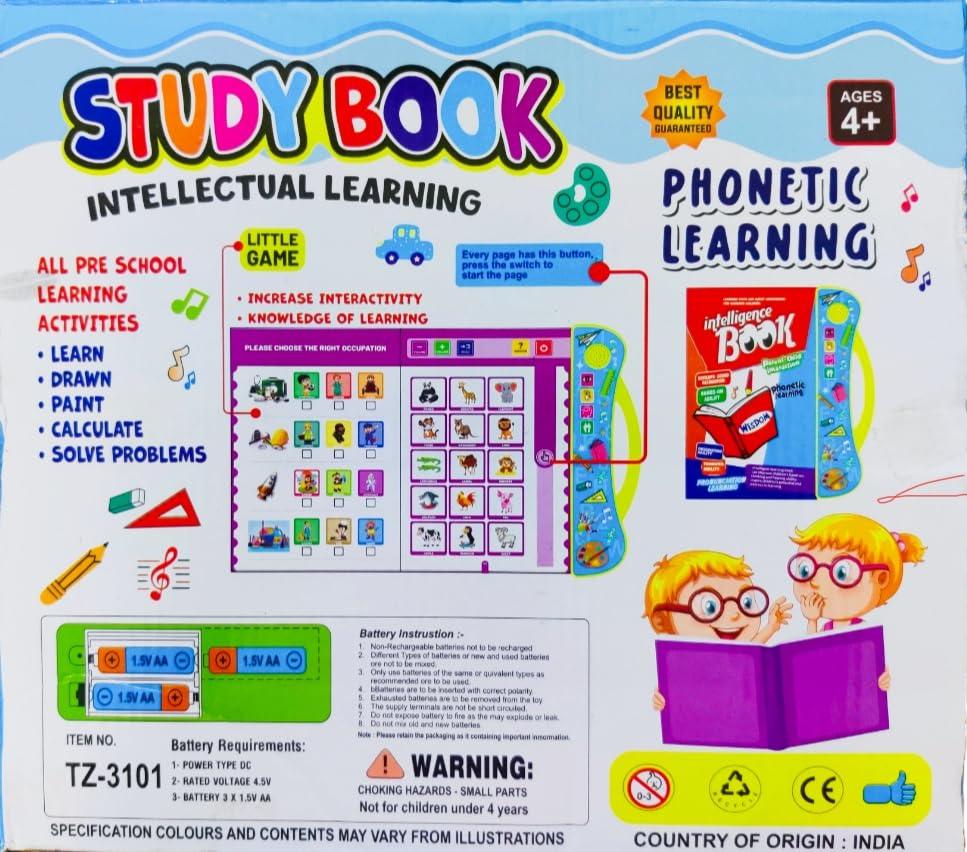 Study Book Intellectual Learning – Interactive Educational Toy for Kids 4+ with Phonics, Letters, Numbers & Animals