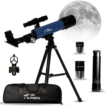 Pie Matrix Neo 50/360 HD Refractor Telescope for Kids & Beginners with 36x Magnification, 360° Rotating Tripod, Phone Holder & Travel Bag