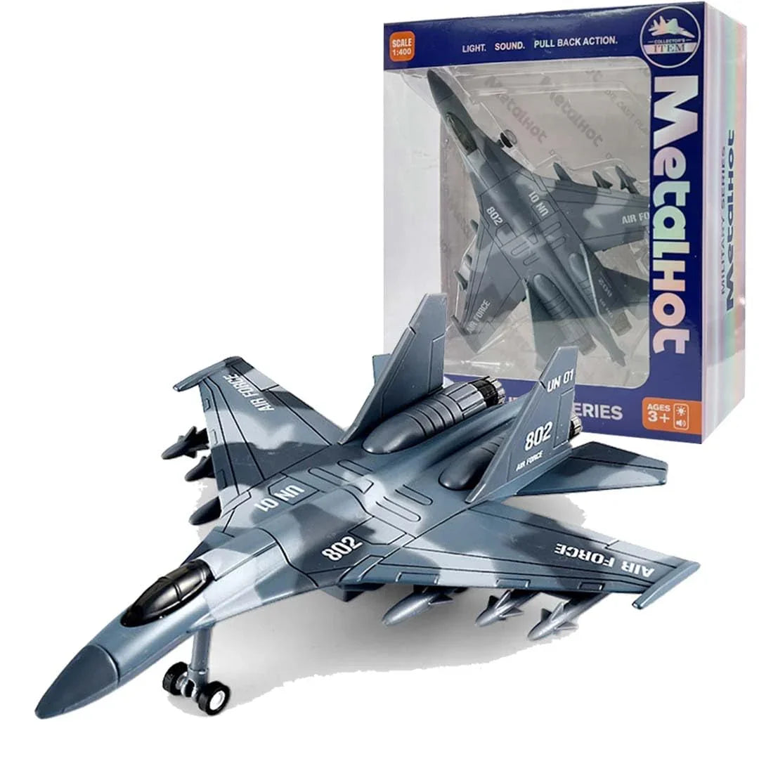 Airplane: 1:400 Scale Twin-Engine Air Superiority Jet with Light & Sound – Premium Die-Cast Collectible Plane (SU-35 Type) - Jaiman Toys