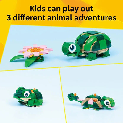 LEGO Creator 31377 3in1 Turtle with a Water Lily Flower Toy - Animal Figure Transforms into a Chameleon or Frog - DIY Desk Decor Idea - Birthday Gift for 7+ Year Old Girls & Boys