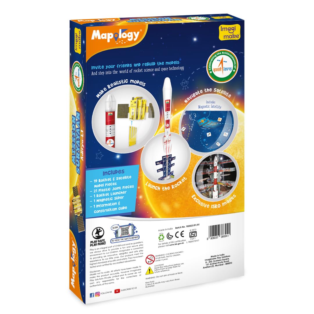 Imagi Make Mapology Mission Suryayaan Aditya-L1 50+ Pcs Rocket & Satellite Model Building Kit for Kids | Make 2 Models | Launch the Rocket & Navigate the Satellite | India’s Mission to the Sun Educational STEM Space Toy