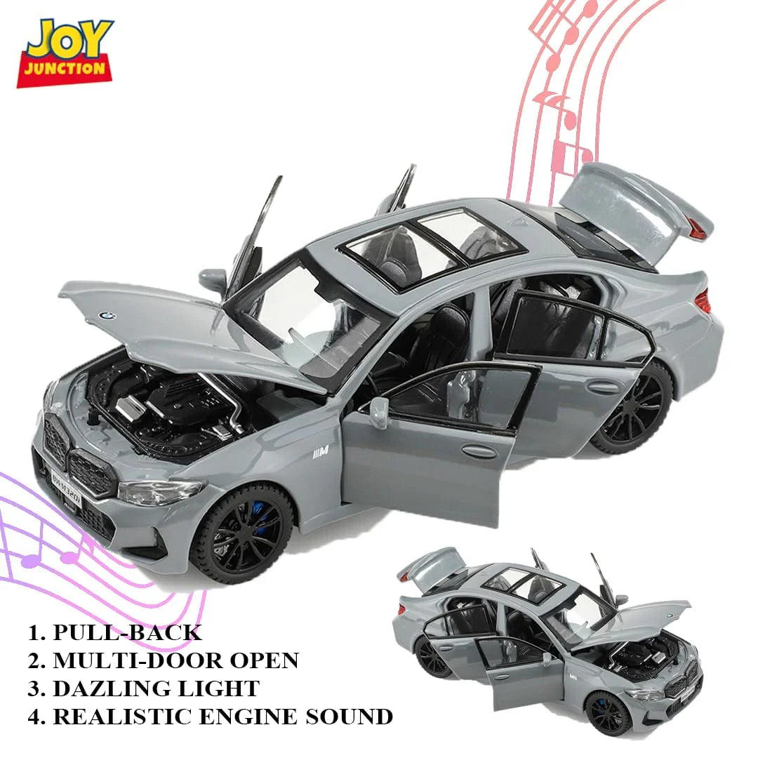 JOY JUNCTION BMW 3 Series 1:32 Scale Alloy Metal Pullback Die-Cast Car – Grey with Lights, Engine Sound & Openable Doors - Jaiman Toys