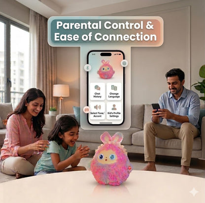 AI Interactive Plush Toy with LED Eyes | Smart AI Talking Plush Companion | App-Controlled Intelligent Plush Robot | Soft Rechargeable Interactive Toy | Leopard Grey | 10 Inch