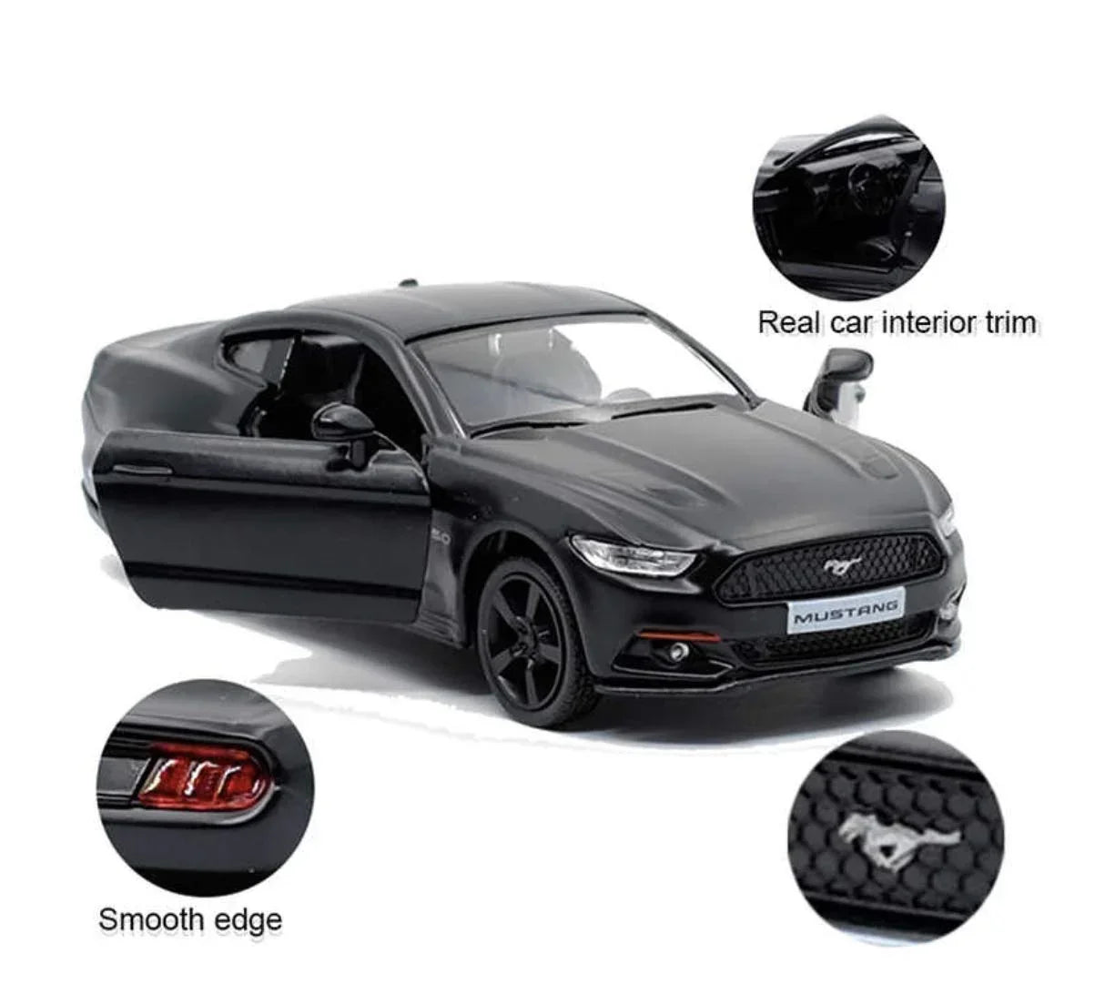 RMZ City 1:36 Ford Mustang 2015 Diecast Car – Matt Black | Openable Doors, Pull Back & Go