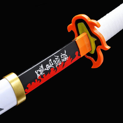 Demon Slayer Rengoku Kyojuro Samurai Sword – Flame Pillar Wooden Katana With Light Effect | Anime Cosplay Prop Sword for Kids & Collectors (Black & Red Blade)