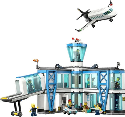 LEGO 60502 City Airport with Airplane Toy - Miniature Model Kit w/Terminal, Plane, Tug Car, Bridge, 9 Minifigures & Accessories - Birthday Gift Idea for 8+ Year Old Boys