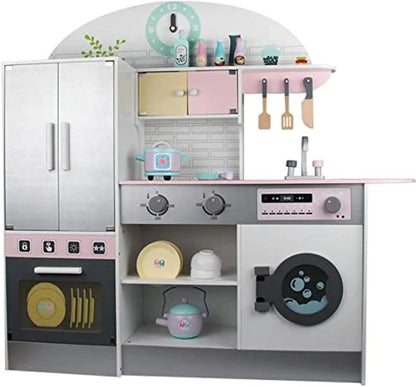 Breatoi Deluxe Wooden Pretend Play Kitchen Set with Utensils & Accessories – Pink & Silver - Jaiman Toys