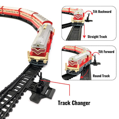 Centy 24-Piece Battery-Operated Passenger Toy Train Set with LED Headlight, 5-Piece Train, Tracks & Manual Track Changer for Kids 3+