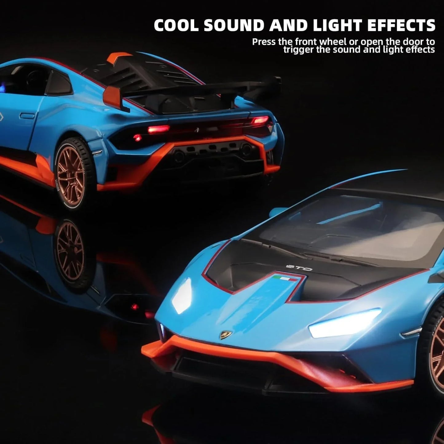 1:24 Scale Lamborghini Huracán STO. Die-Cast Metal Sports Car – Pull Back Model with Openable Doors, Sound & Light | Zinc Alloy Collectible Car