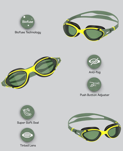 Speedo Unisex Adult Biofuse 2.0 Polarised Tint-Lens Swim Goggles - Black & Green