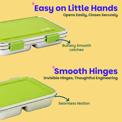 Basil Bento Neo Classic Personalized 3C Steel 1000ml Matcha Stainless Steel Lunch Box with Silicone Seal – 3 Sections, Leakproof for Kids & Adults