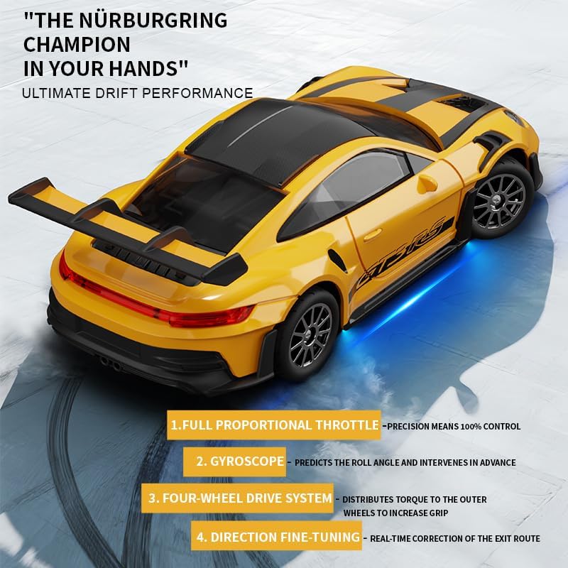 Hstar 1:43 RC Drift Car  2.4GHz 4WD Alloy 20 km/h High-Speed RC Racing Car with Gyro – (Yellow)