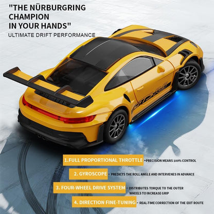 Hstar 1:43 RC Drift Car  2.4GHz 4WD Alloy 20 km/h High-Speed RC Racing Car with Gyro – (Yellow)