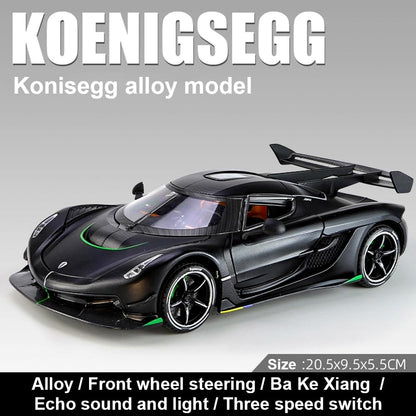 Joy Junction Koenig Smoke 1:24 Scale Die-Cast Hypercar Model with Sound & Light – Pull Back Metal Sports Car Toy for Collectors (Black)