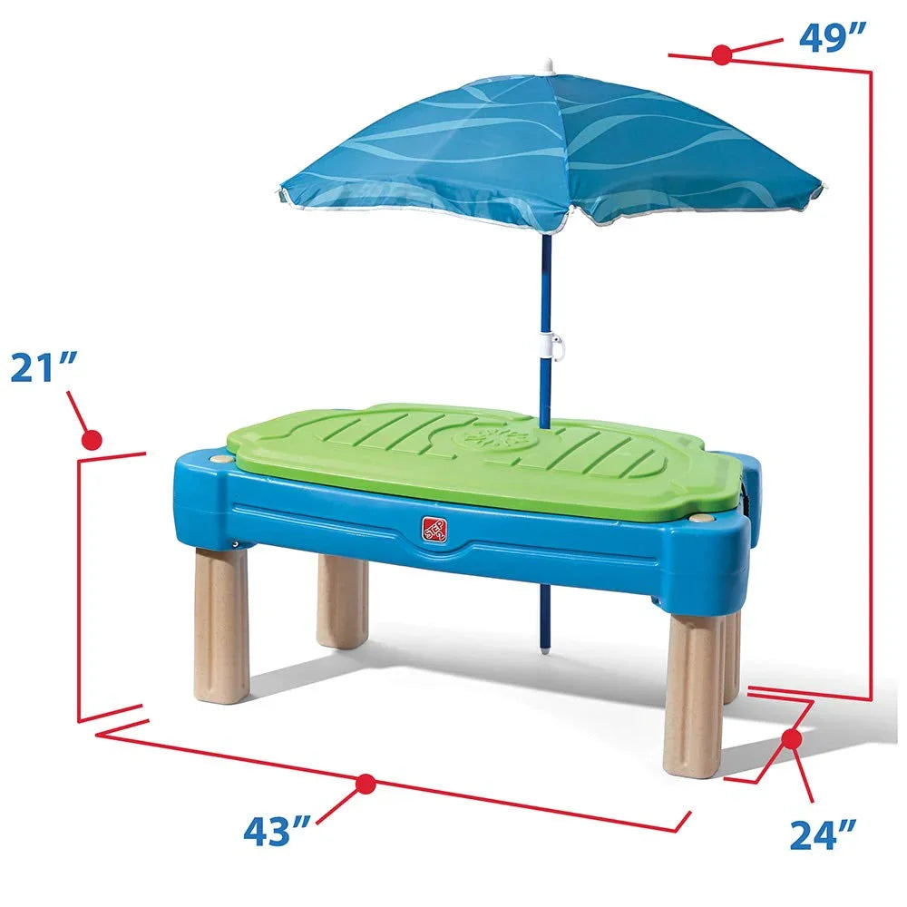 Step2 Cascading Cove Sand & Water Table with Umbrella – Blue Kids Activity Table with 6 Accessories - Jaiman Toys