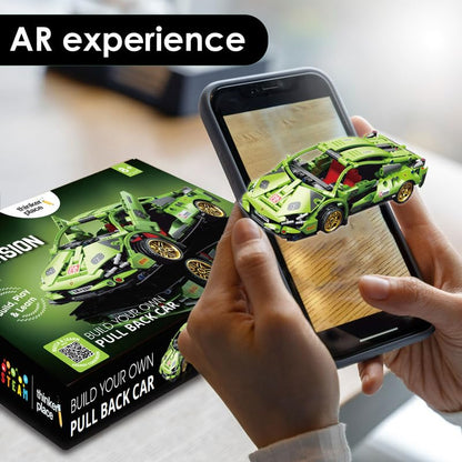 Thinker Place 1:18 DIY Blocks Pull-Back Car – Green | Buildable STEM Construction Racing Toy for Kids 8+