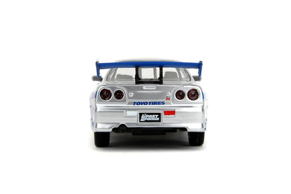 Jada Fast & Furious 1:32 Scale 2002 Nissan Skyline GTR R34 – Silver Die-Cast Car
