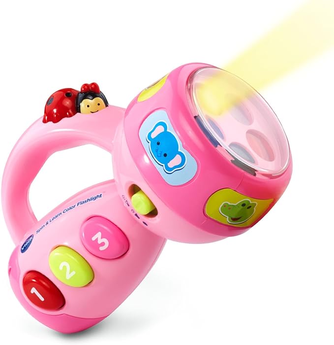 VTech Spin and Learn Color Flashlight, Pink | Interactive Educational Flashlight Toy with Colors, Numbers, Animals, Songs & Light-Up Learning for Toddlers