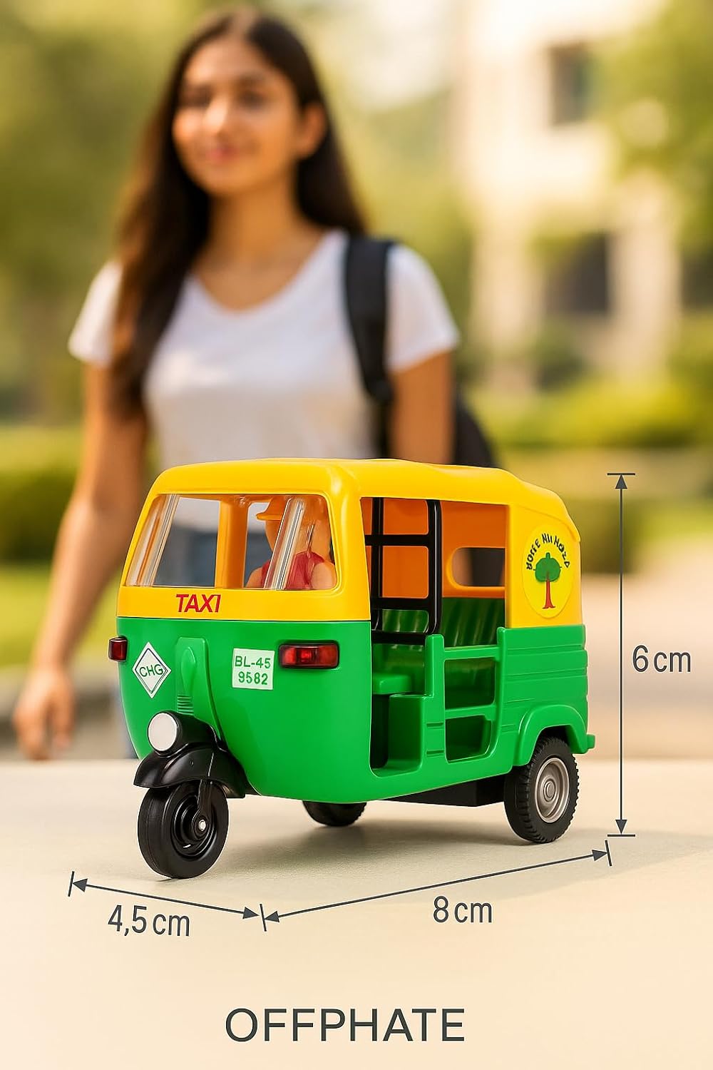 Centy Public Commuters CNG Auto Rickshaw Pull Back Toy with Open Side Entry | Friction Powered | Green & Yellow | Ages 3+