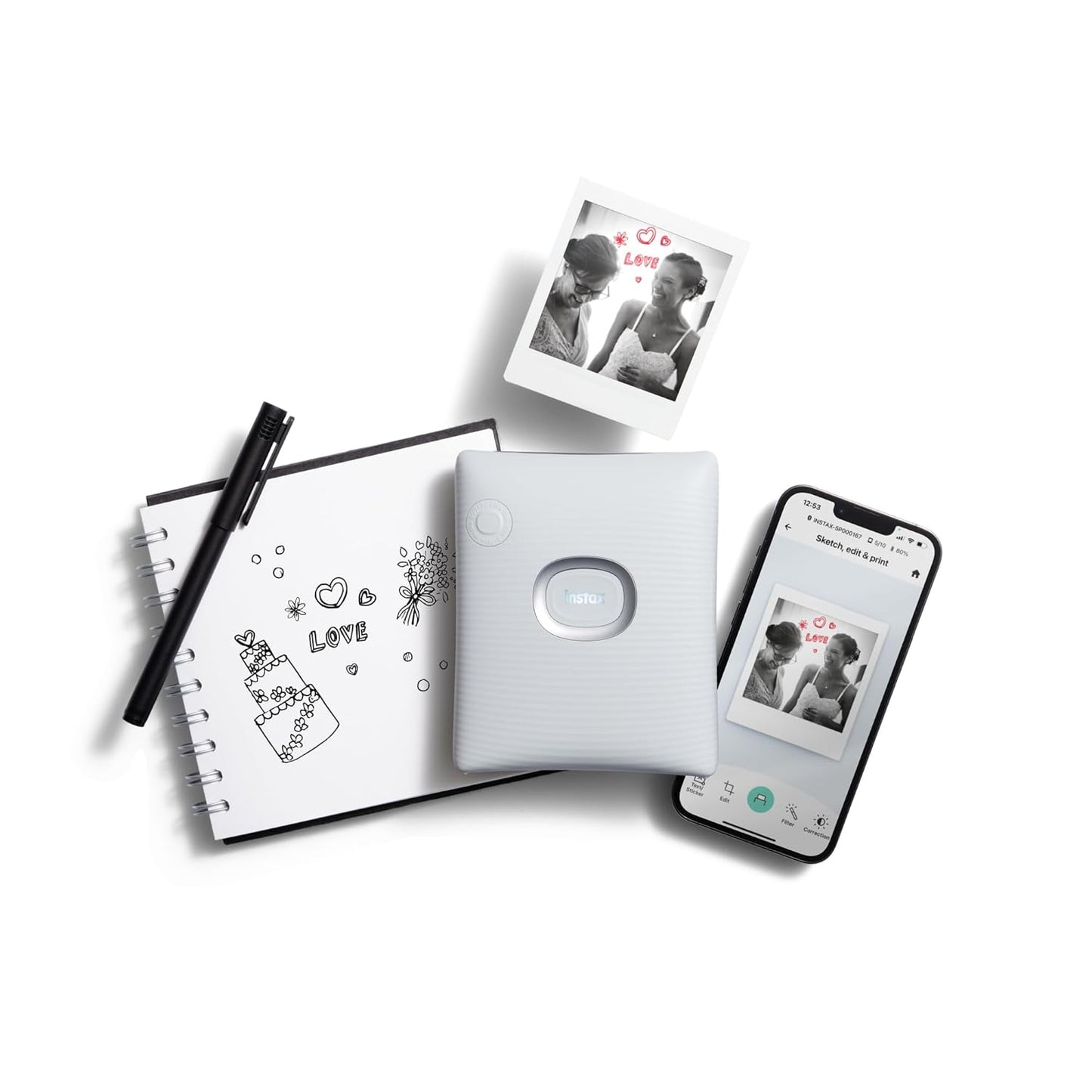 Fujifilm Instax Square Link Smartphone Instant Photo Printer+ 10 Films –Starter Kit, - 2 Color Options