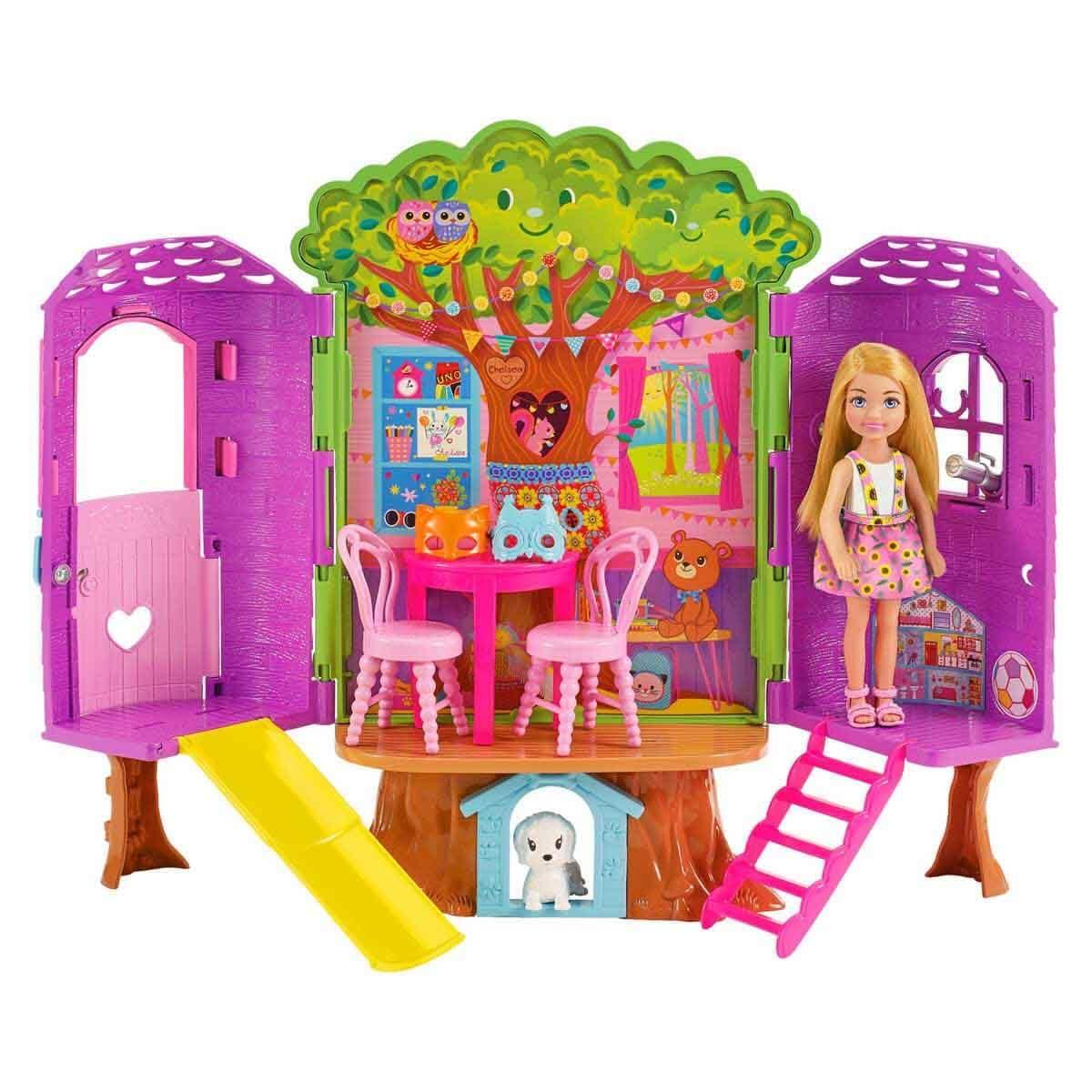 Barbie Chelsea Doll and Treehouse Playset with Pet Puppy, Dollhouse Includes Furniture and Slide, 10+ Accessories - Jaiman Toys