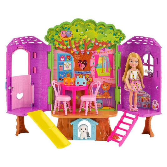 Barbie Chelsea Doll and Treehouse Playset with Pet Puppy, Dollhouse Includes Furniture and Slide, 10+ Accessories - Jaiman Toys