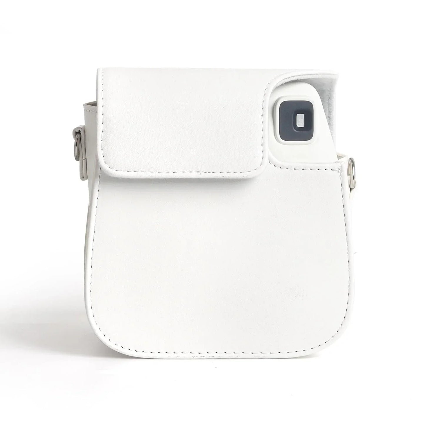 PU Leather Camera Case for Instax Mini SE – Protective Pouch with Adjustable Shoulder Strap - White - Jaiman Toys