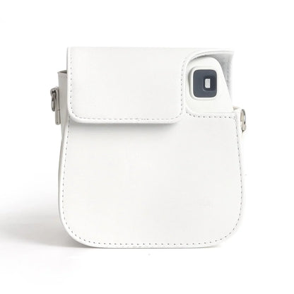 PU Leather Camera Case for Instax Mini SE – Protective Pouch with Adjustable Shoulder Strap - White - Jaiman Toys