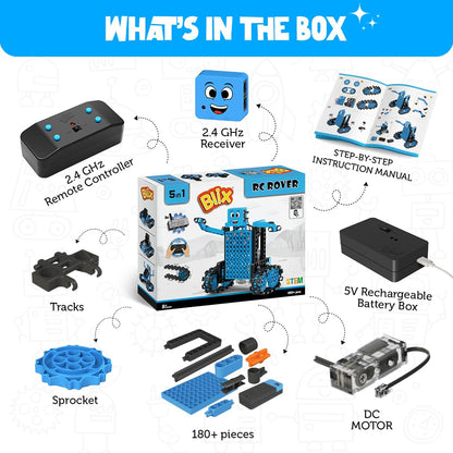 Blix RC Rover 5-in-1 Remote Control STEM Robot Kit, 180+ Pieces, Ages 8+