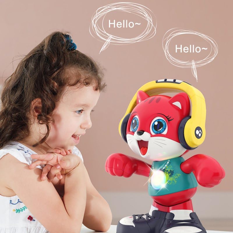 Hola Dance & Record Cat Toy (12 inch) – Musical Crawling Learning Toy with Voice Recording for Toddlers (18–60 Months)