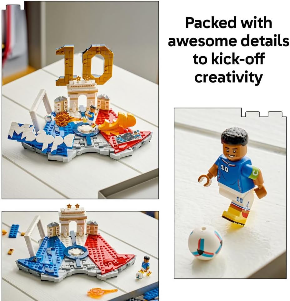 LEGO 43013 Editions Kylian Mbappé – Football Highlights Toy - 3D Display Model Kit w/Collectible Minifigure - Kids' Room Decor - Gift for 10+ Year Old Boys, Girls & Adult Sports Fans